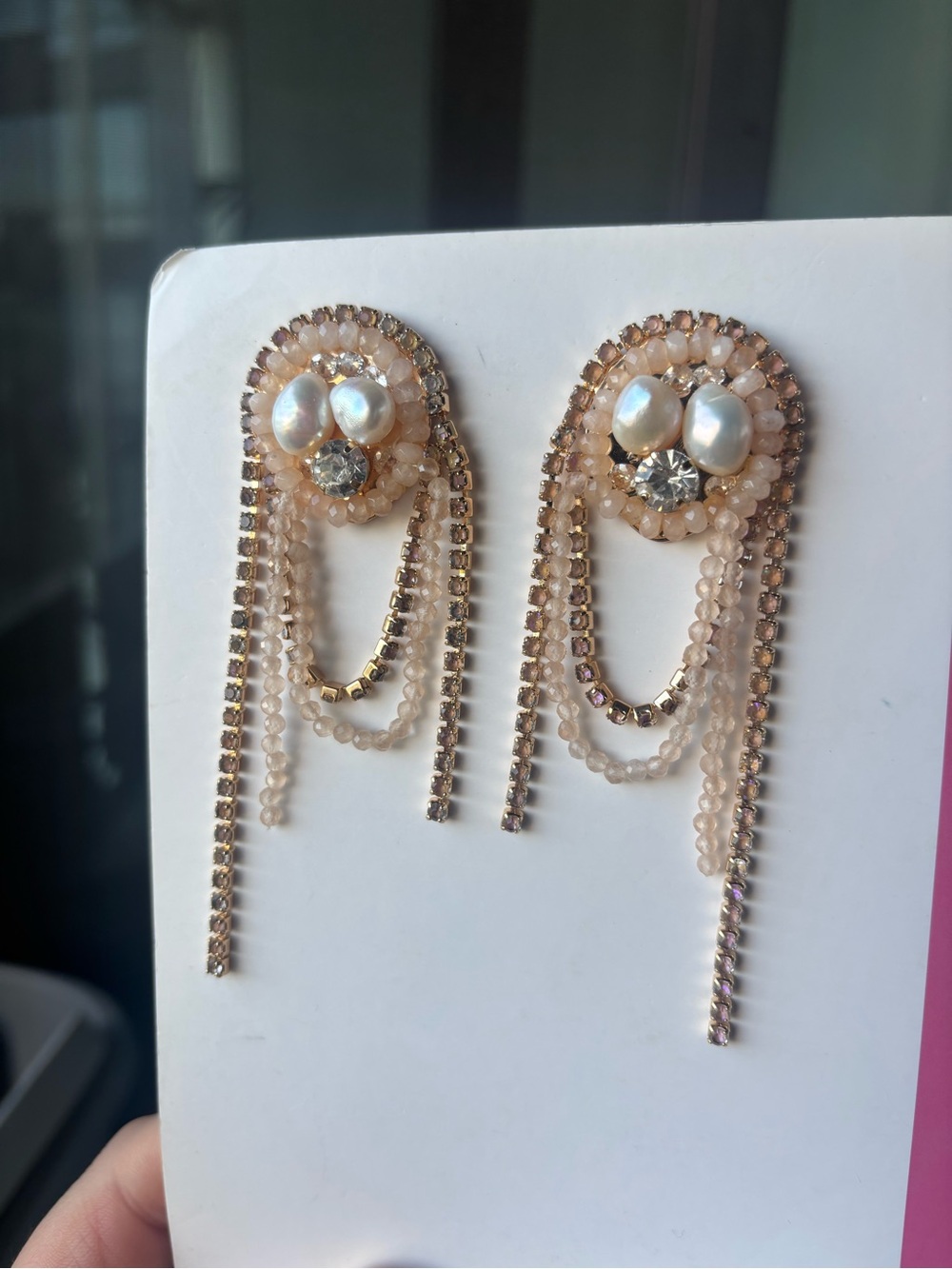Anthropologie Pearl & Blush Pink Beaded Dangle Earrings